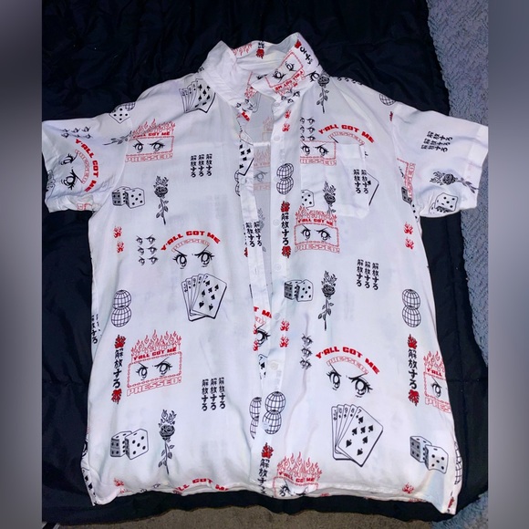white button down with symbols - Picture 1 of 3